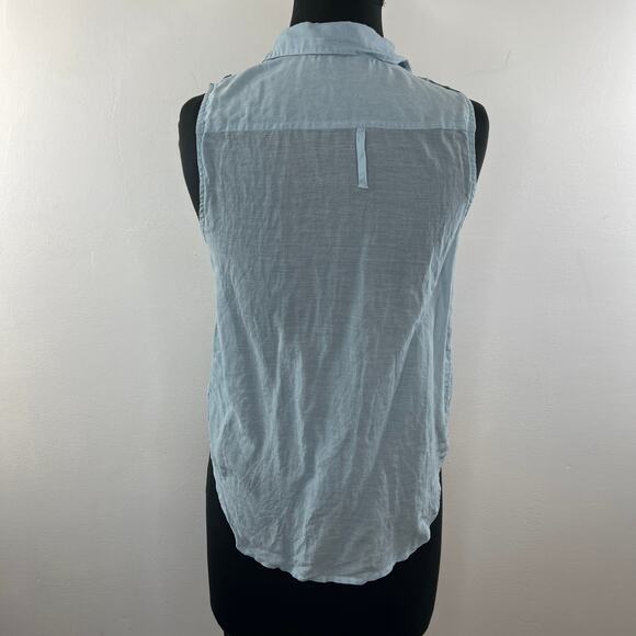 TALULA Sleeveless Blue Blend Silk Button Down Collar Pocket Blouse Top S Small - Picture 9 of 12
